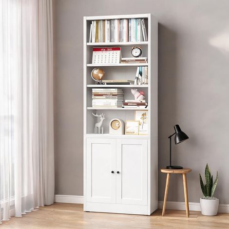 Bibliothèque en métal blanc avec porte et 5 étagères réglables (1/5)