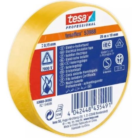 Nastro adesivo isolante Tesa professionale colore giallo 19 mm x 25 metri (1/2)