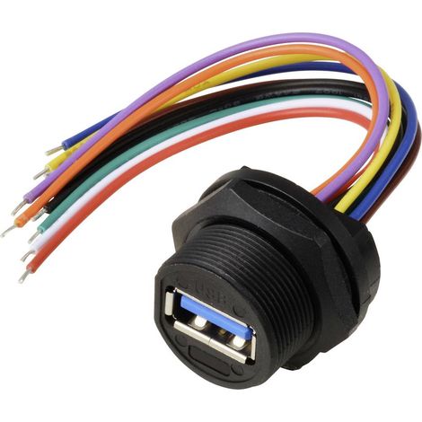 Presa USB 3.0 per montaggio posteriore con filo IP67 (filettatura), cavo 0,1 m. TC-E13T-FU3-PWF-0.2PV Cavo in plastica (1/3)