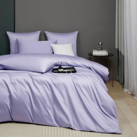 Housse de Couette 220x240 Coton Lila Satin de Coton Parure de Lit Doux Soyeux Respirant Lyocell Soie Linge de Lit 2 Personne avec Fermeture Éclair et Taies d'oreiller 65x65 cm (1/5)