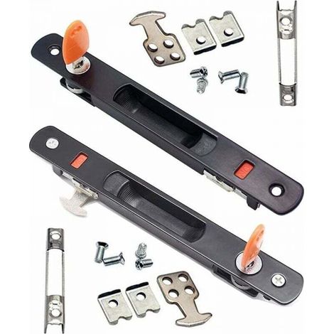 Serrure de Porte Coulissante,,Lot de 2 poignées de porte coulissante en verre, montage encastré,à clé,Poignée Invisible,Noir (1/5)