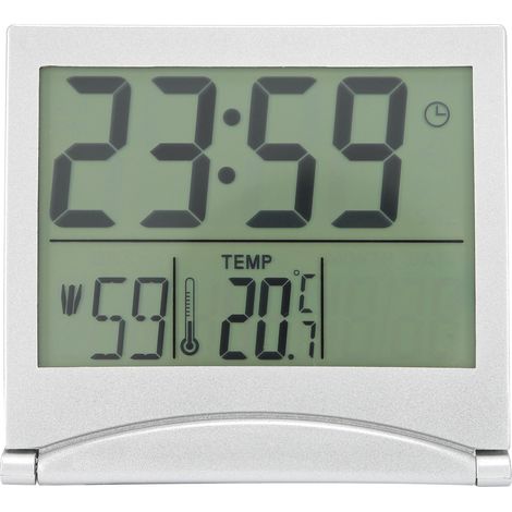 Kompakter, zusammenklappbarer elektronischer Tischwecker mit Kalender, Temperaturanzeige und Timer, ideal für Reisen (1/5)