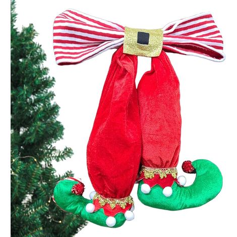 FIOCCO DECORAZIONE ALBERO DI NATALE VELLUTO GAMBE PIEDINI ELFO APPENDERE GNOMO (1/2)