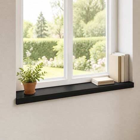 vidaXL Window Sills 2 pcs Black 90 x 15 x 2 cm Solid Beech Wood (1/5)