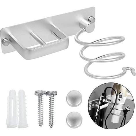 Soporte para secador de pelo, alisador de pelo Soporte para secador de pelo montado en la pared de aluminio, con organizador de cables para almacenar secador de pelo, alisador, cepillos para el cabell (1/4)
