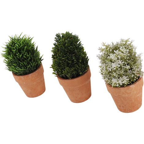 Ensemble de 3 plantes artificielles en pot, en plastique, petites plantes vertes artificielles d'intérieur pour la décoration de la maison, de la salle de bain, du salon, de la chambre, du bureau ou d (1/5)