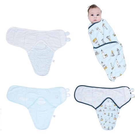 3 gigoteuses en coton pour bébé de 0 à 2 mois, 65 x 51 cm, couleurs marines (1/5)
