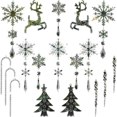 Adornos navideños: colgantes de cristal con forma de copos de nieve acrílicos (18 piezas) (1/5)