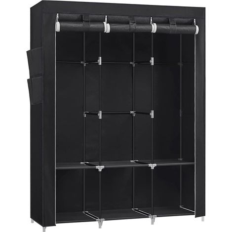 Armario de tela para dormitorio perchero 45 x 170 x 167 cm 4 compartimentos para colgar estantes de 2 niveles 4 bolsillos gran capacidad dormitorio/salón negro 120003973