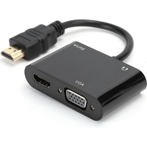 Convertisseur vidéo HDMI vers HDMI/VGA/Micro, alimentation 3,5 mm, affichage simultané 4K HD (1/5)