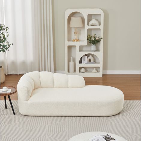 Fauteuil relax en chenille beige à dossier ondulé (1/5)