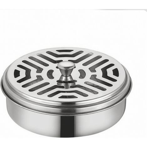 Brûleur à spirales anti-moustiques en acier inoxydable ignifugé avec couvercle, récupérateur de cendres argenté, porte-encens sécurisé pour le camping en intérieur et en extérieur, lot de 2 (1/5)
