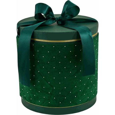 L'Arcolaio Scatola Natalizia Tonda in Velluto Grande Velvet Verde D 24x22 cm