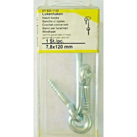 MASIDEF - GANCIO PER PORTE E LUCERNAI CON OCCHIELLO Ø7,8MMx120MM - FINITURA ZINCATA (1/2)