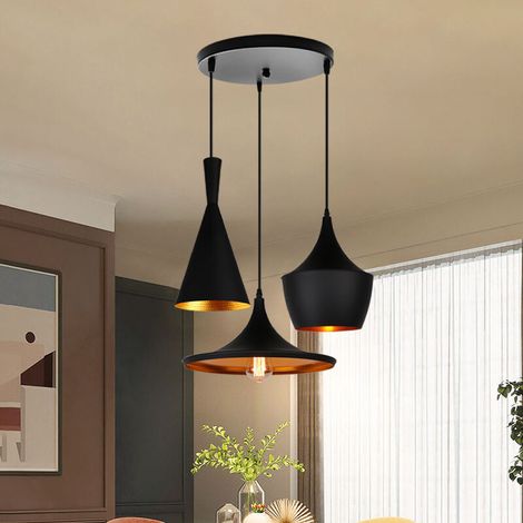 – Lustre suspension noir design vintage 3 lumières E27 ajustable – Luminaire pour salon, salle à manger, bureau, hôtel (1/5)