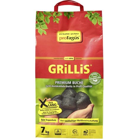 Profagus Buchengrillholzkohle-Briketts-Grillis 7 kg Beutel Grillanzünder & Holzkohle