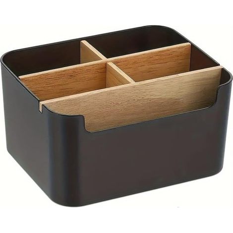 Bambus-Schreibtisch-Organizer mit 5 Fächern, schwarzer Stifthalter, Aufbewahrung für Kosmetikstifte, ideal fürs Büro und Home-Office (1/5)