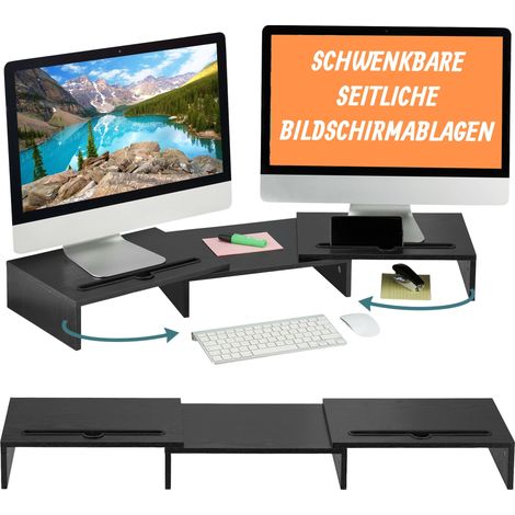 Relaxdays Monitorständer für 2 Monitore, ausziehbar, verstellbar, Monitorerhöhung Schreibtisch, PC Organizer, schwarz (1/5)