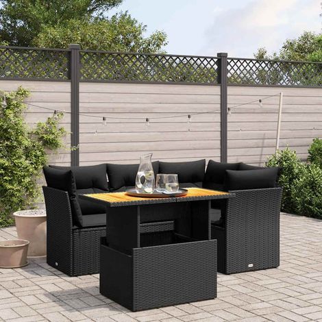 Salon de jardin 5 pièces avec coussins, résine tressée noire et table relevable, 49.7kg - PANGIVO (1/3)