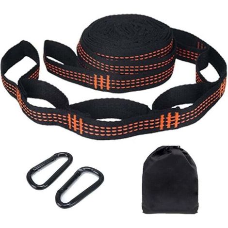 Lot de 2 sangles de hamac, 2,8 m x 2,5 cm, fixation avec 2 mousquetons, accessoires de suspension pour balançoire de camping, charge maximale : 200 kg, hamac de camping ou siège suspendu-DOU