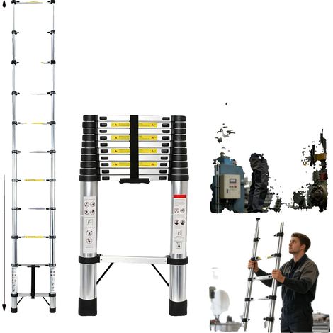 Échelle télescopique, acier inoxydable, stabilité améliorée, 3.2m Pas de crochets (1/2)