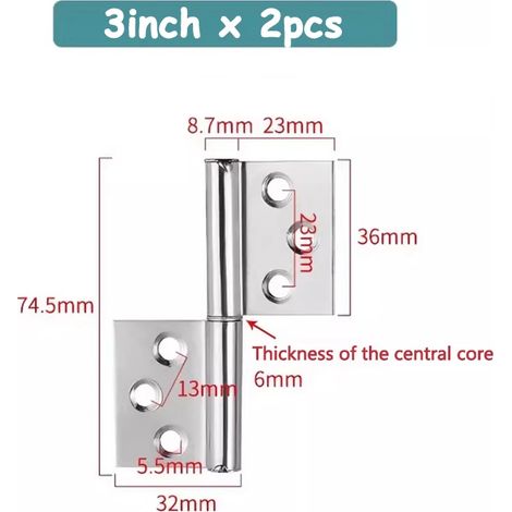 (2 pièces de 7,6 cm x 7,6 cm) 2 charnières détachables à 360° avec joint coulissant, porte démontable, en acier inoxydable 304, robustes et robustes. (1/5)