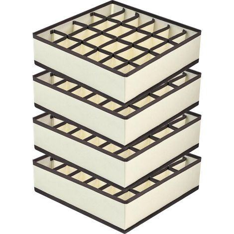 Lot de 4 organisateurs tiroir 24 cases - Polyester gris - Boîtes pliables pour chaussettes et sous-vêtements - Rangement dressing - 33x33x9 cm (1/5)