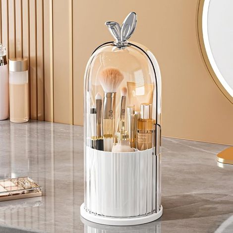 Scatola porta cosmetici con coperchio e supporto. Contenitore salvaspazio e antipolvere per il bagno, ideale per pennelli da trucco e cosmetici. (1/5)