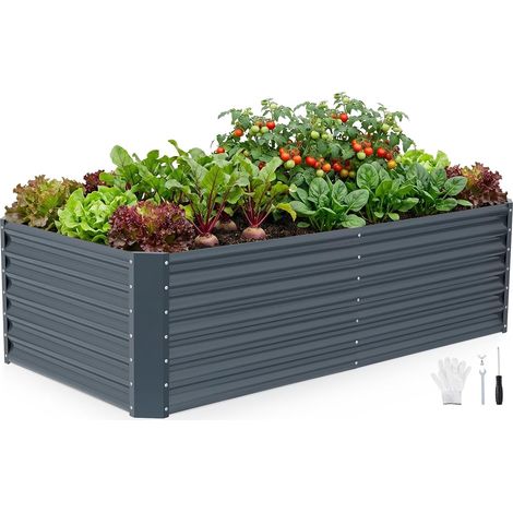 Galvanised Raised Bed Kits 180 x 90 x 53 cm Metal Grey Large Outdoor Planter Bed for Gardening Large Raised Steel Bed Vegetable Flower Patio Planter (1/5)