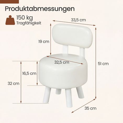 Lot de 2 tabourets blancs avec dossier rembourré, similicuir, structure empilable et charge de 150 kg pour chambre, entrée et salon (1/5)