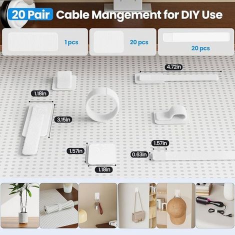 Gestion Cables Sous Bureau - Clips Autoagrippants 120 x 40 mm - Pour Organisation Espace De Travail - 20 Paires (1/5)