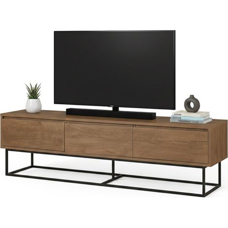 Dmora - Mueble de televisión Dlapadul, Aparador de salón, Mueble bajo para TV, Base de pared equipada, 180x40h50 cm, Nogal y Negro