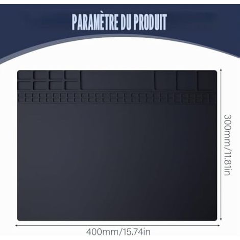 Tapis antistatique ESD pour l'électronique avec bracelet ESD et cable de terre, tapis de soudure ESD résistant à la chaleur, grande surface de travail pour ordinateur, ordinateur portable, téléphone (1/3)
