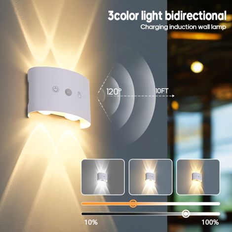Applique murale LED à double tête, avec détecteur de mouvement, commande tactile et veilleuse LED à 3 températures de couleur. (1/5)