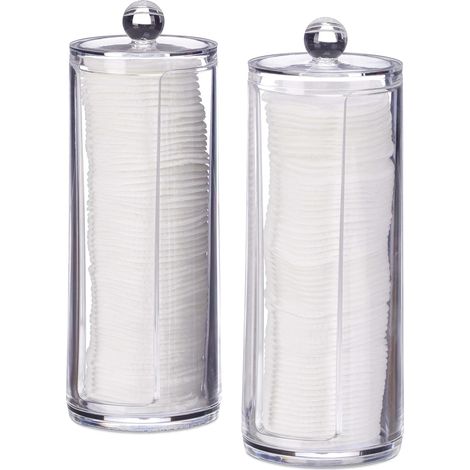 Distributeur Coton Démaquillant - Lot de 2 - Acrylique Transparent - Rangement Hygiénique avec Couvercle - Pour Salle de Bain et Vanity - 20 x 7 cm (1/5)