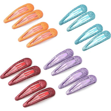 16 barrettes métal pour enfant, clips brillants bleu, rouge, orange, violet. (1/5)