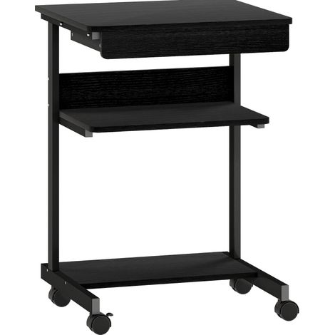 Bureau roulant compact avec tiroir et étagères, plateau en panneaux de particules, roulettes avec frein (1/5)