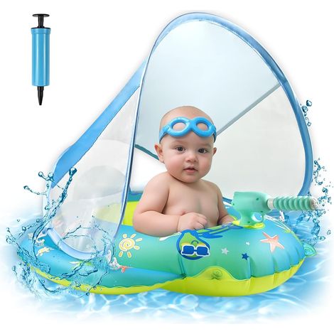 Bouee Bebe, Bouee Bebe avec Pare Soleil, Piscine Bebe avec Pare Soleil UPF 50+, Flotteur Anti-Bascule Équilibré avec Siège Réglable, Bouée Gonflable pour bébé à partir de 3 à 36 Mois (1/5)