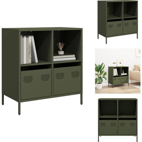 Buffet vert olive 68x39x73,5 cm acier laminé à froid - Buffet - Buffets - Meuble De Rangement - Meuble Buffet (1/5)