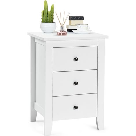 Comodino con 3 cassetti, Cassettiera moderna vicino al letto Bianco (1/4)
