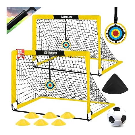 Set of 2 Kindergarten Football Goals - Pop Up Football Goals with 6 Football Cones, 8 U-Shaped Ground Nails and Carry Bag (1/5)
