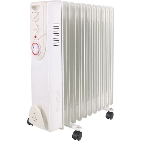 White Oil Filled Radiator Portable Electric Heater Thermostat 11 Fin 2500W With Timer (1/5)