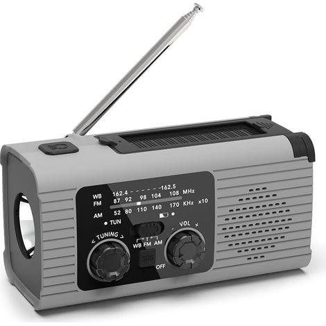 2000mAh Lampes Portables LED d'urgence avec Radio SOS Charge Solaire pour Camping en Plein Air. Radio FM Lampe Portable Gris (1/5)