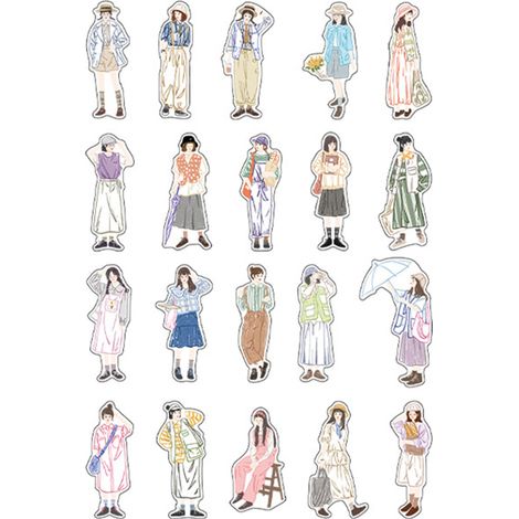Lot de 40 autocollants fille mignonne forme personnage décoratif pour scrapbooking bouteille eau ordinateur portable journal album Type 2 (1/5)