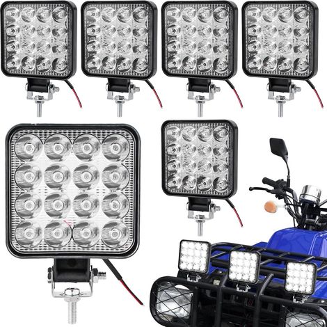 Pack de 6 phares de travail à LED, phares à LED tout-terrain 48 W, feux supplémentaires 12 V/24 V, phare de travail, feux de recul étanches IP67 pour voitures, SUV, tracteurs ou équipements lourds.