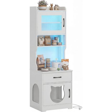Cat Litter Cabinet with Adjustable LED Light & Storage