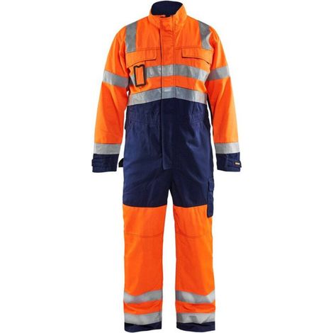 Tuta da lavoro a maniche lunghe alta visibilità 6373 - Arancione fluorescente/Marine 46 (1/4)