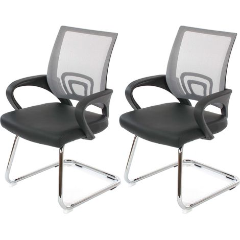 [NON UTILIZZATO] Set 2x sedie ufficio studio sala attesa Ancona 59x57x92cm ecopelle tessuto traspirante grigio (1/5)
