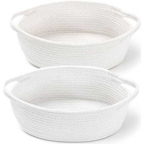 30,5 x 20,3 x 12,7 cm, blanc,Lot de 2 petits paniers tissés avec sacs cadeaux et rubans, boîte cadeau décorative vide pour chambre d'enfant, panier de rangement en corde de coton avec poignées, (1/5)
