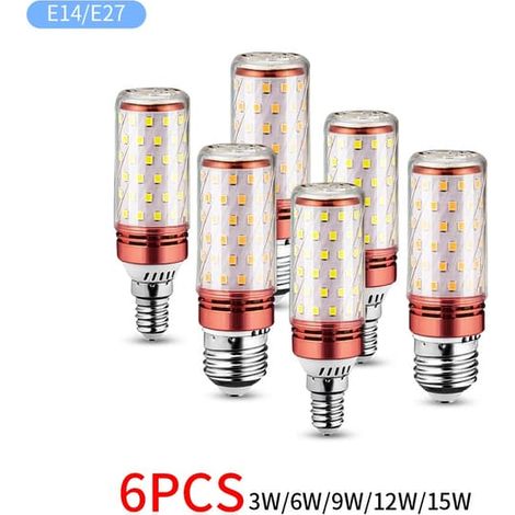 Filiyano-Lot de 6 ampoules LED type maïs 3W 6W 9W 12W 15W 220V 110V Lumière puissante 3000K 4000K 6000K Culot E27 E14 Éclairage de secours domestique (1/5)